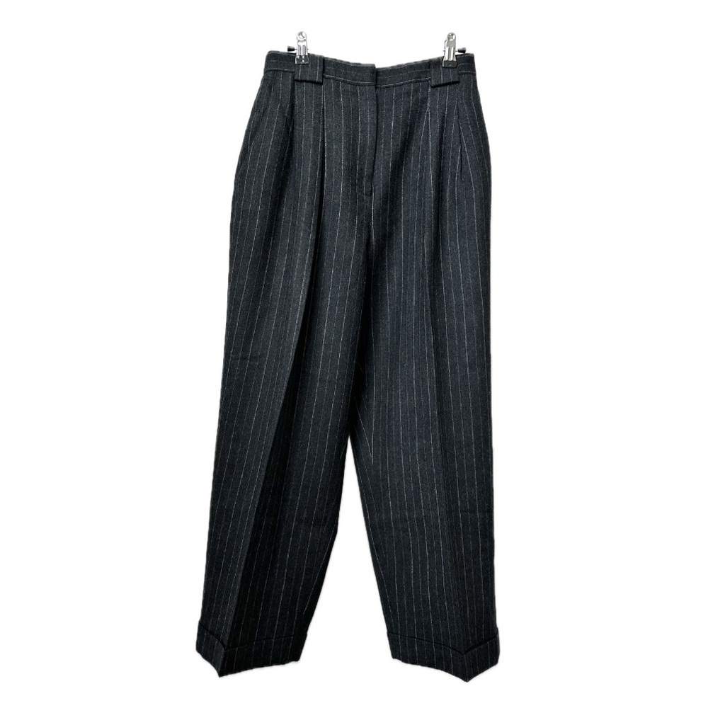 VINTAGE 90S CLASSIC CHARCOAL GRAY WOOL TROUSERS HIGH WAIST PINSTRIPE PANTS/27"